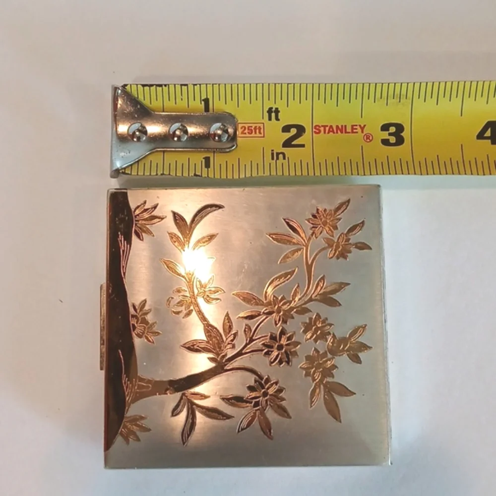 🌸 Vintage Art Deco Elgin America Powder Compact Gold Silver Lotus Tree 40s